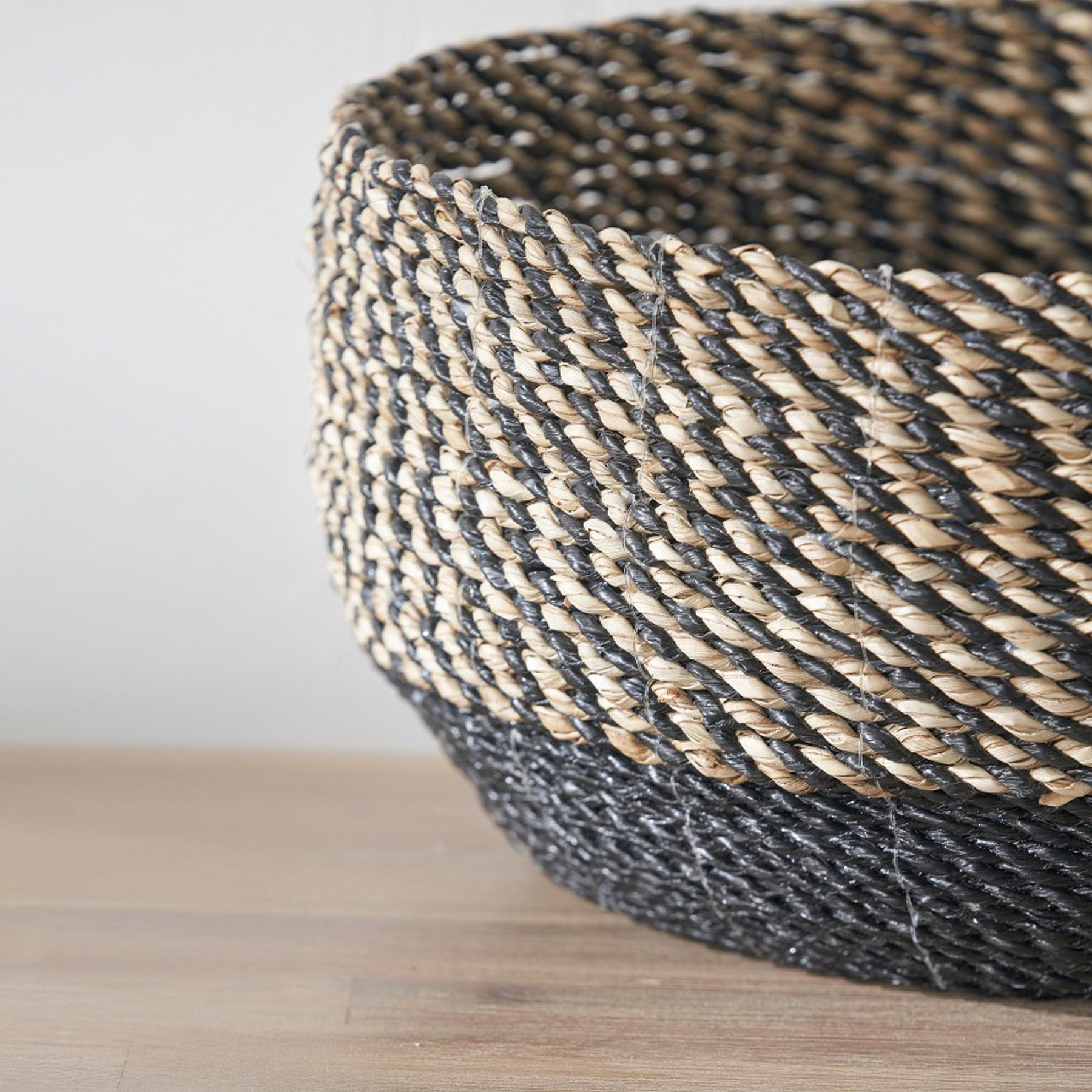 Seagrass Natural and Black Round Baskets from Roseland Furniture
