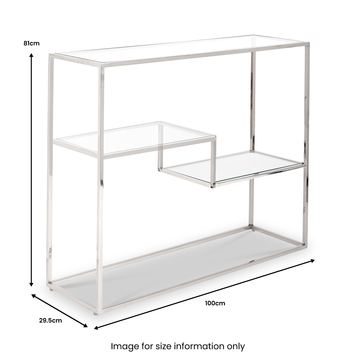 Aleandra Clear Glass and Silver Metal Console Table dimensions