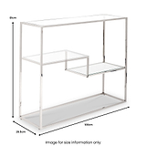 Aleandra Clear Glass and Silver Metal Console Table dimensions