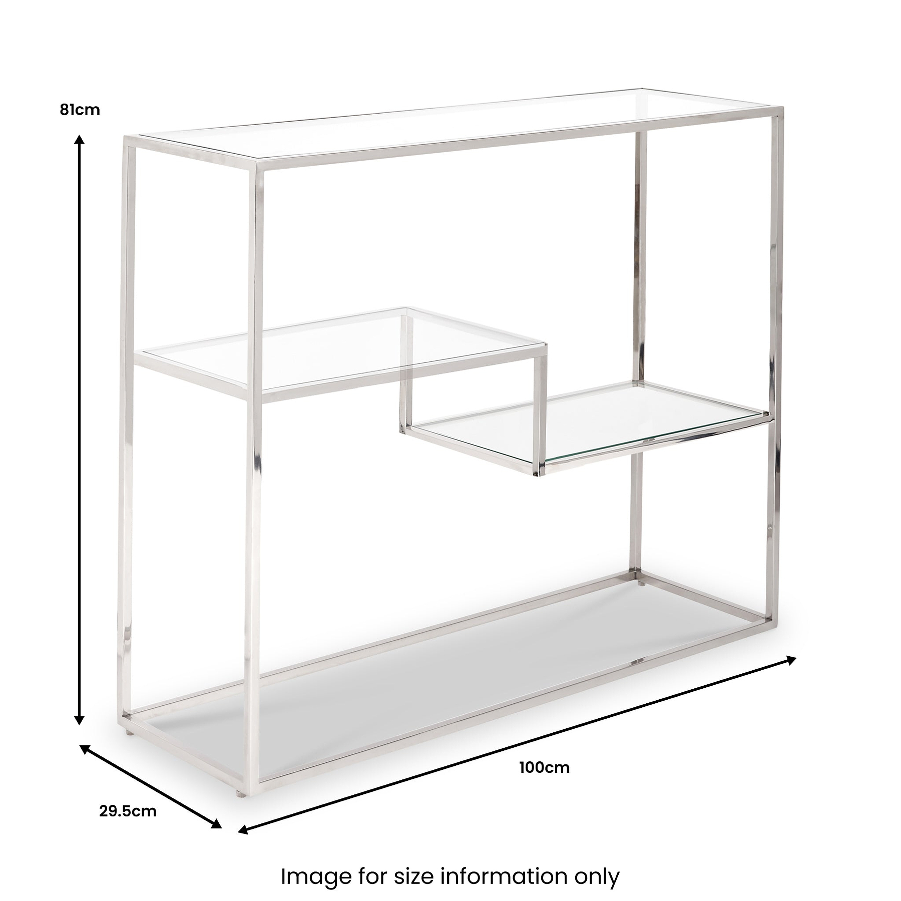Aleandra Clear Glass and Silver Metal Console Table dimensions
