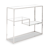 Aleandra Clear Glass and Silver Metal Console Table from Roseland Furniture