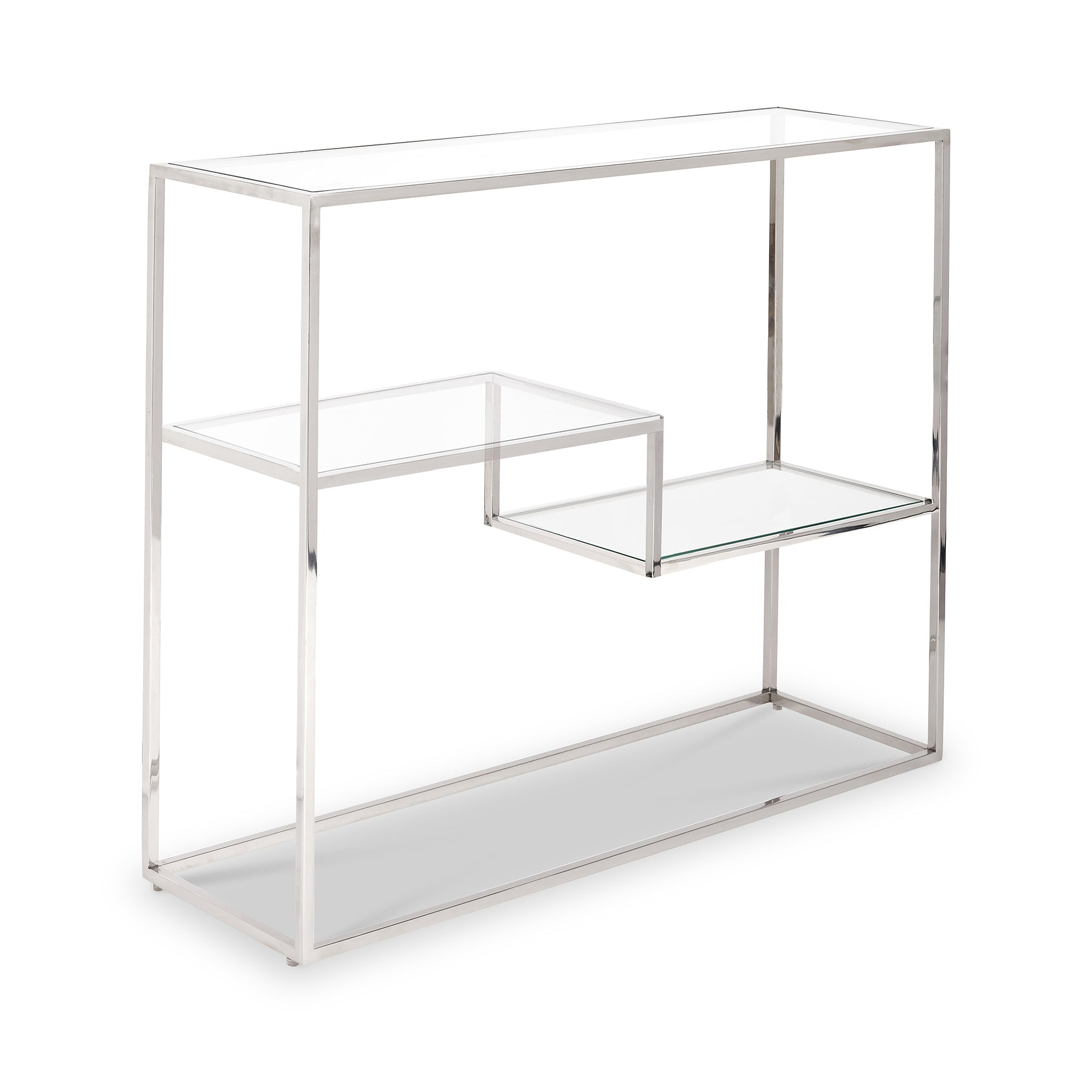 Aleandra Clear Glass and Silver Metal Console Table from Roseland Furniture