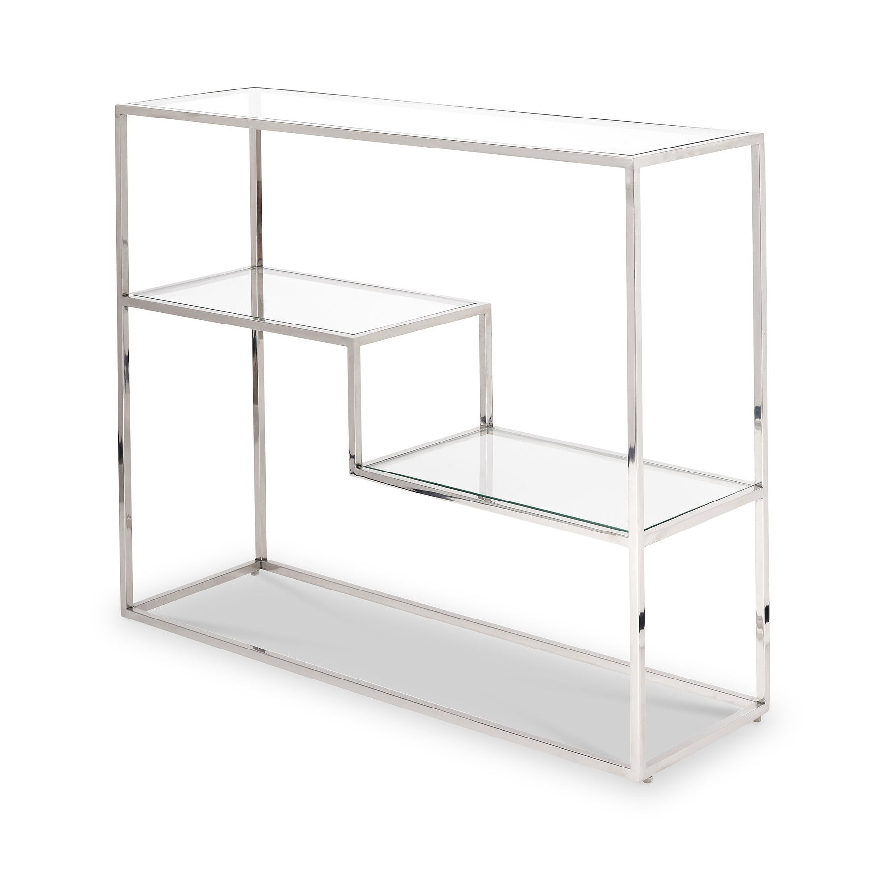 Aleandra Clear Glass and Silver Metal Console Table from Roseland Furniture