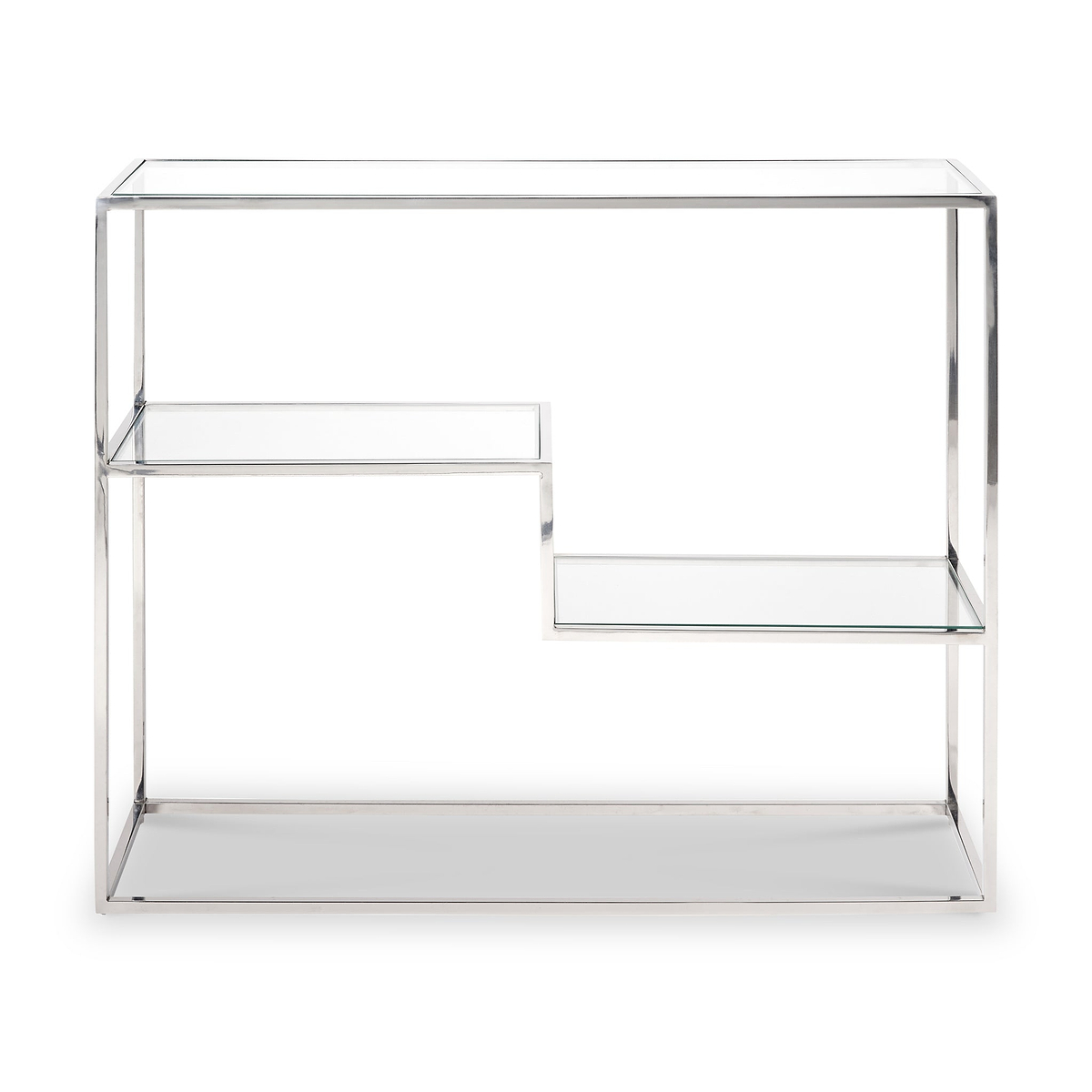 Aleandra Clear Glass and Silver Metal Console Table from Roseland Furniture