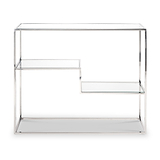 Aleandra Clear Glass and Silver Metal Console Table from Roseland Furniture