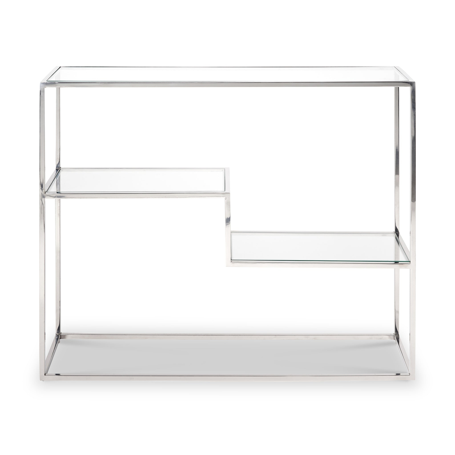 Aleandra Clear Glass and Silver Metal Console Table from Roseland Furniture
