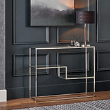 Aleandra Clear Glass and Silver Metal Console Table from Roseland Furniture