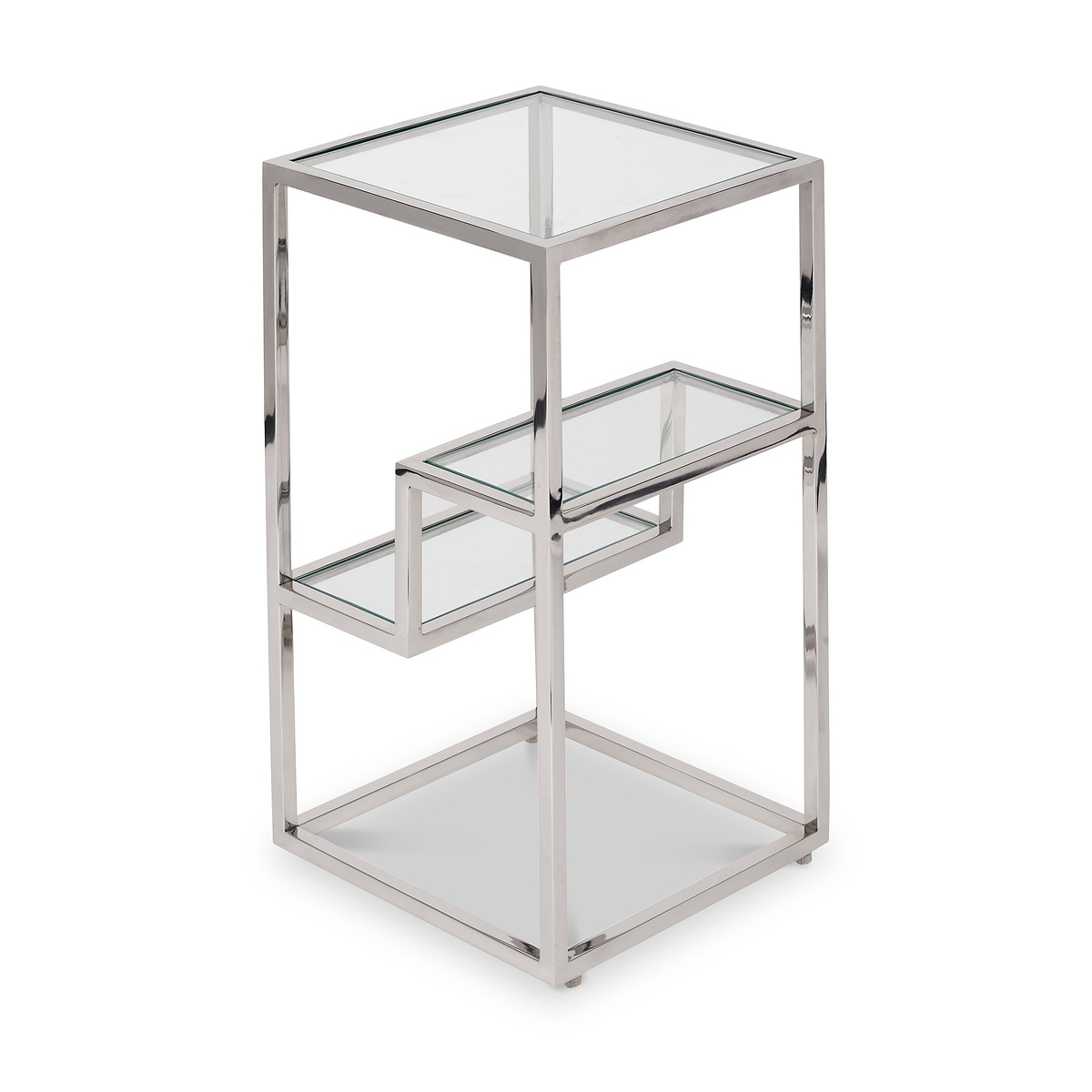 Aleandra Clear Glass and Silver Metal Side Table from Roseland Furniture