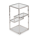 Aleandra Clear Glass and Silver Metal Side Table from Roseland Furniture