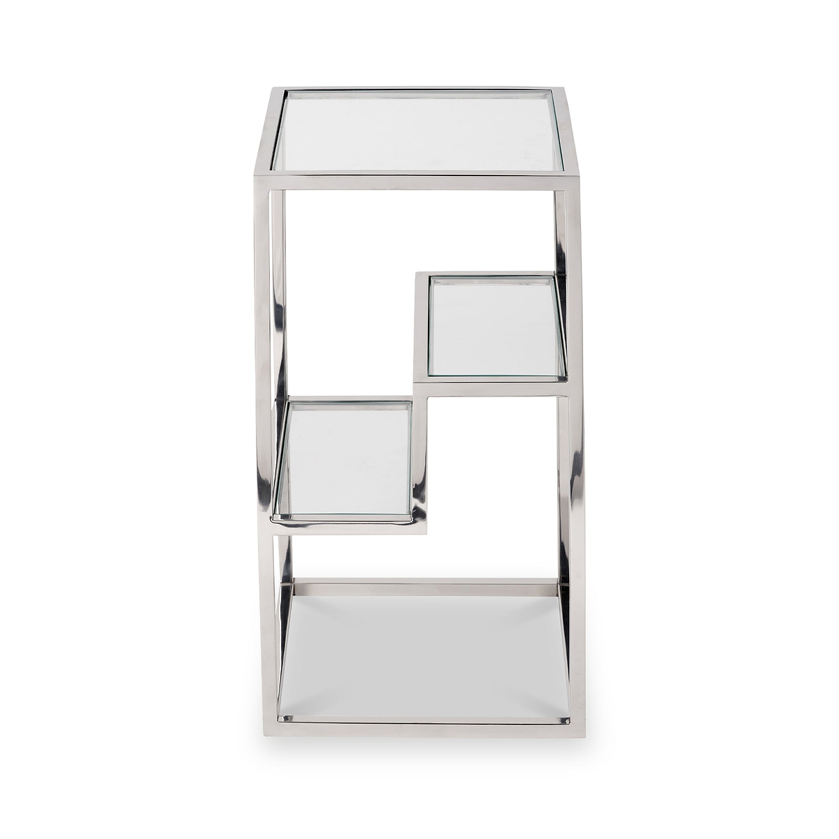Aleandra Clear Glass and Silver Metal Side Table from Roseland Furniture