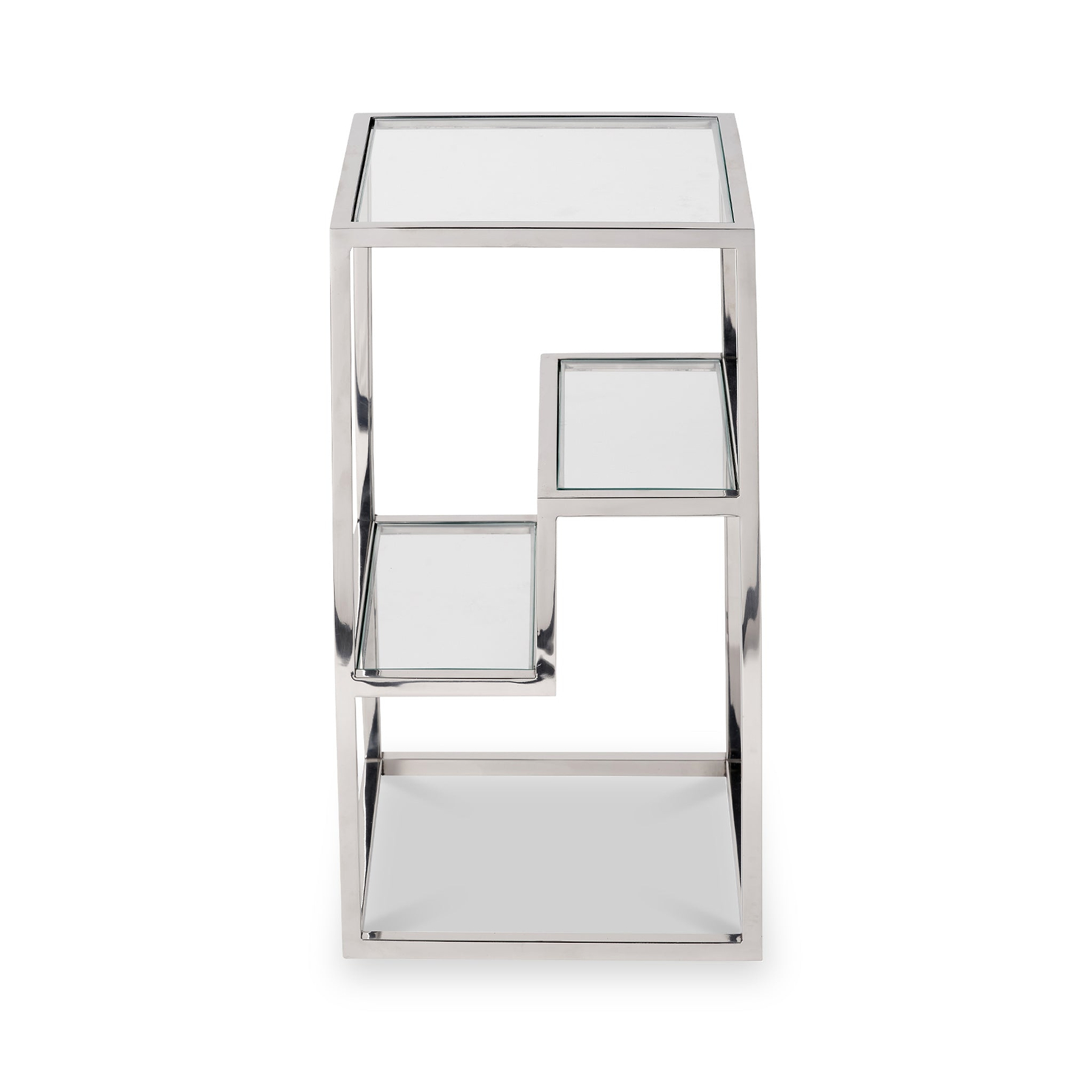 Aleandra Clear Glass and Silver Metal Side Table from Roseland Furniture