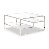 Aleandra Clear Glass and Silver Metal Coffee Table from Roseland Furniture