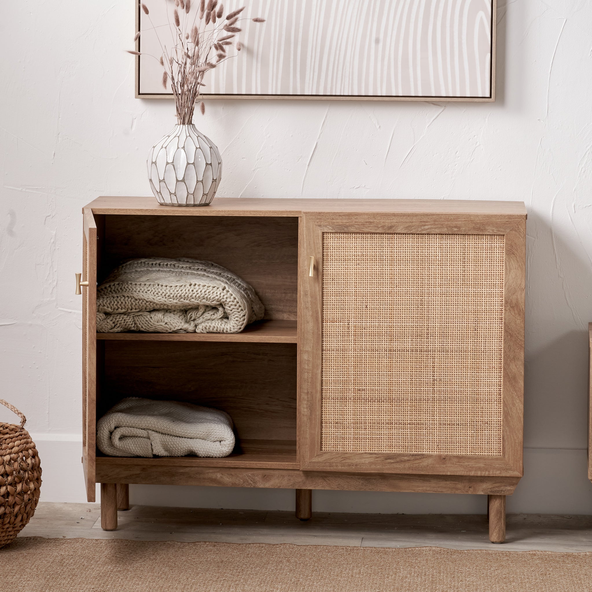 Henrik Natural Rattan 2 Door Cupboard Scandinavian Storage | Roseland