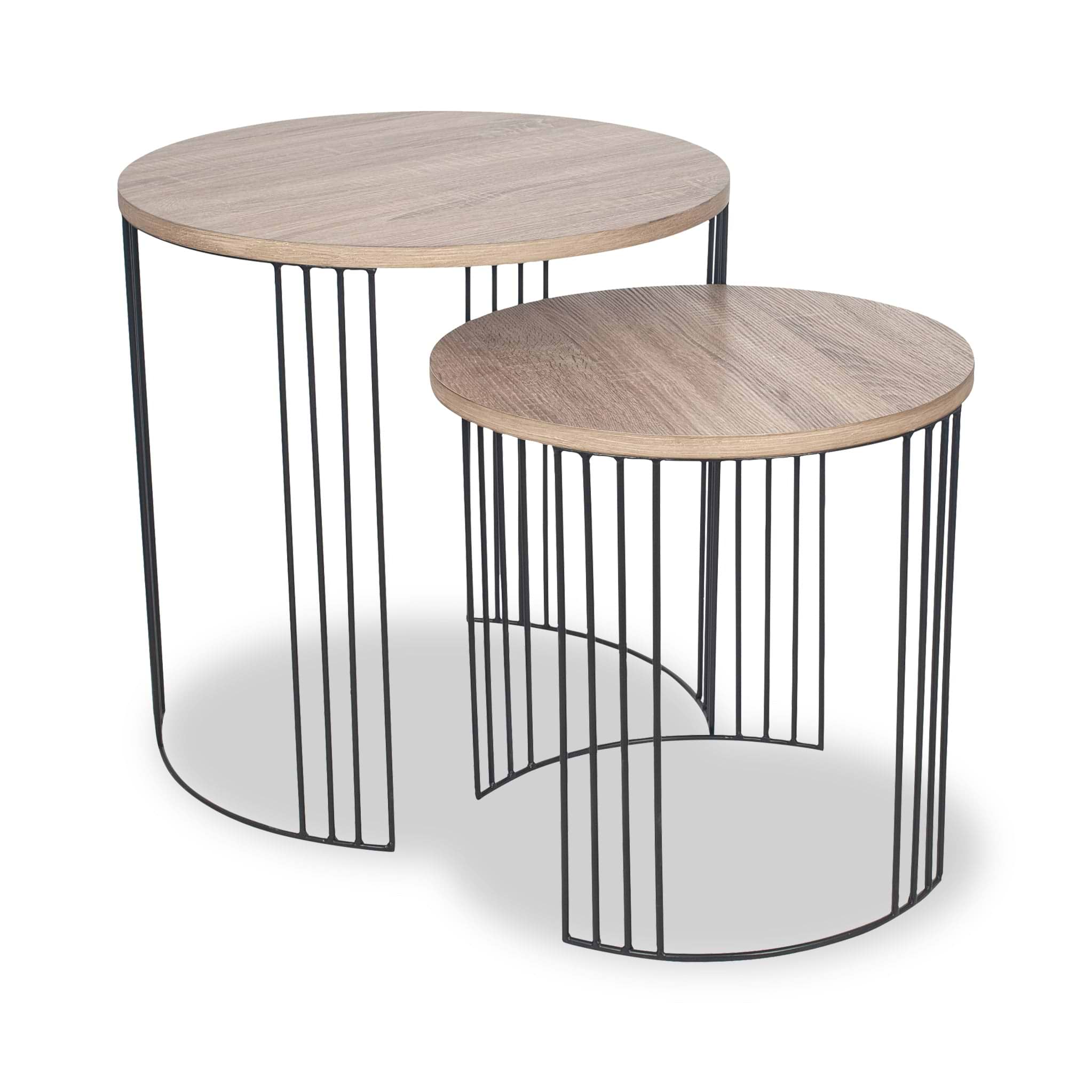 Atri S2 Dark Oak Wood and Black Metal Side Tables from Roseland Furniture
