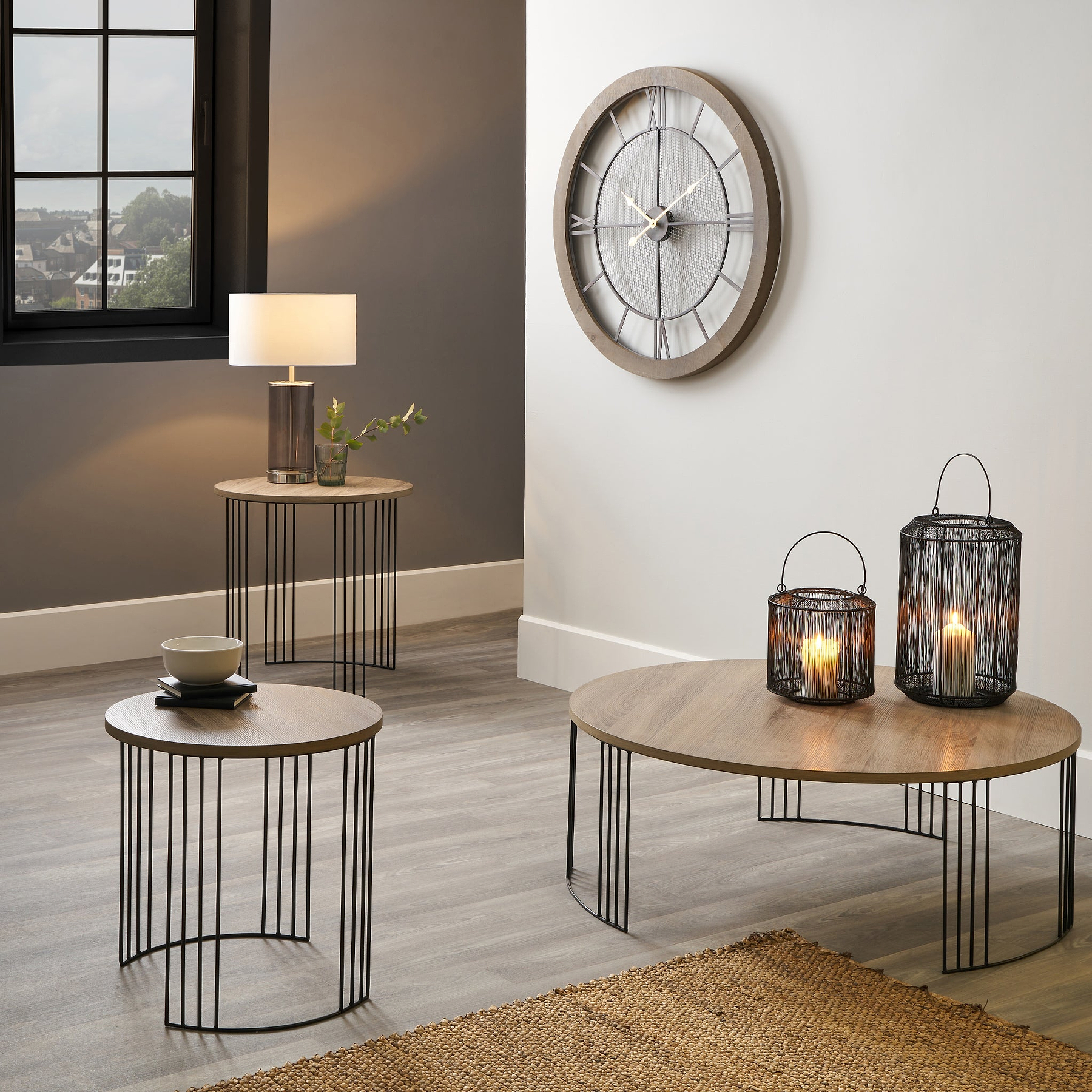 Atri S2 Dark Oak Wood and Black Metal Side Tables from Roseland Furniture