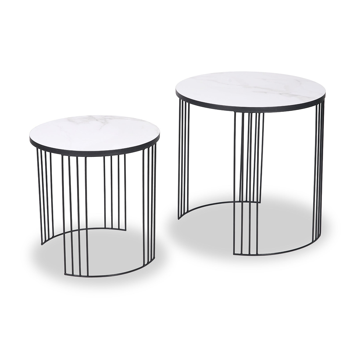 Atri S2 White Marble and Black Metal Side Tables from Roseland Furniture