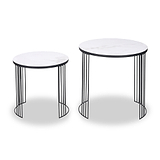 Atri S2 White Marble and Black Metal Side Tables from Roseland Furniture