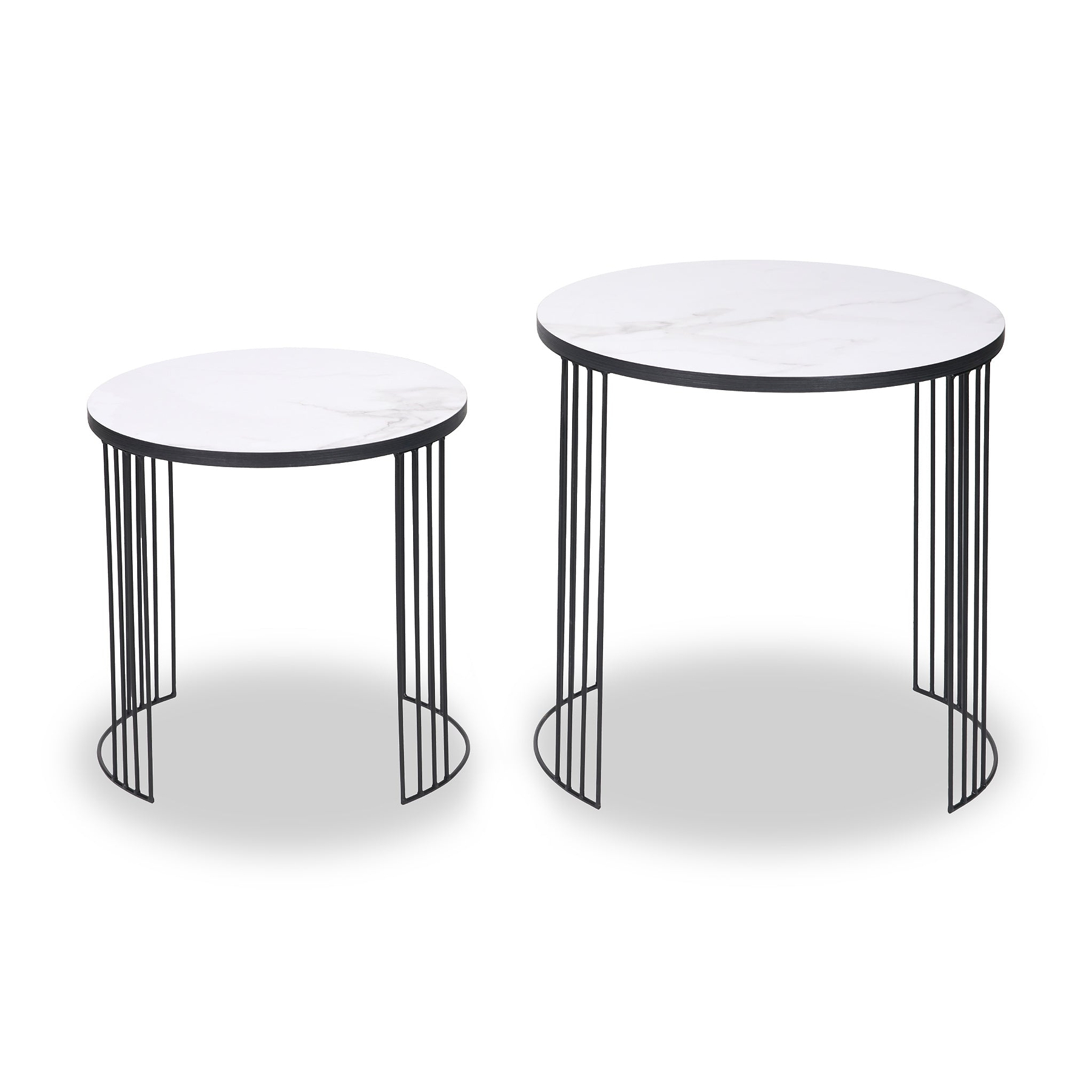Atri S2 White Marble and Black Metal Side Tables from Roseland Furniture