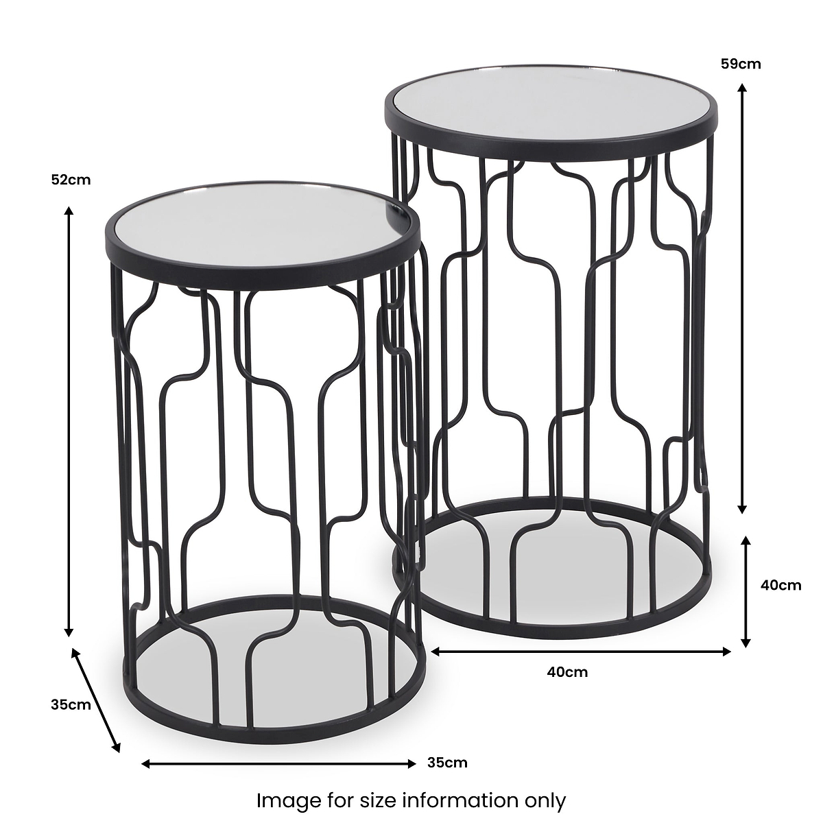 Caprisse S2 Mirror and Graphite Metal Side Tables from Roseland Furniture