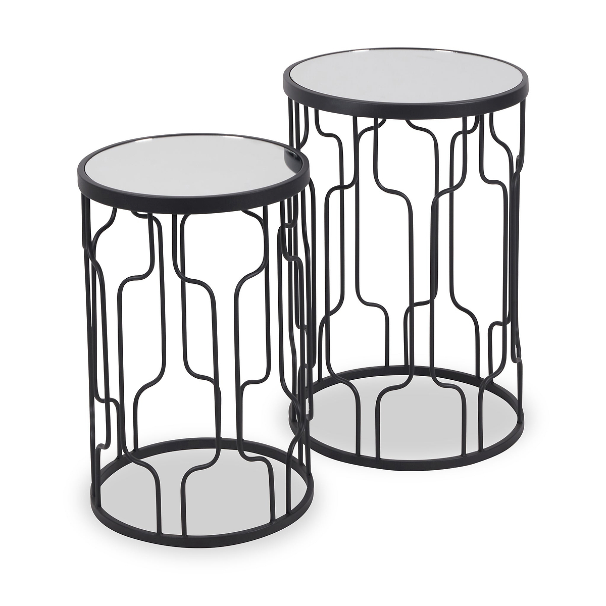 Caprisse S2 Mirror and Graphite Metal Side Tables from Roseland Furniture