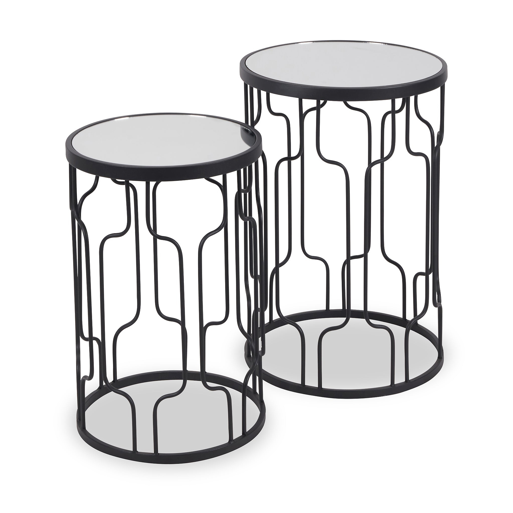 Caprisse S2 Mirror and Graphite Metal Side Tables from Roseland Furniture