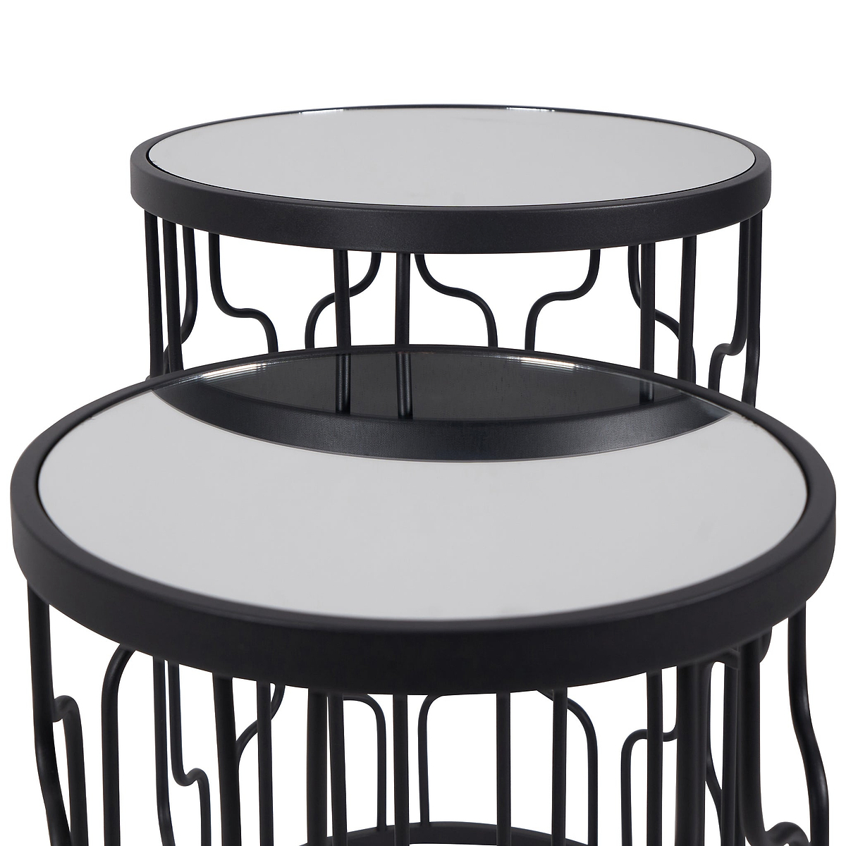 Caprisse S2 Mirror and Graphite Metal Side Tables from Roseland Furniture