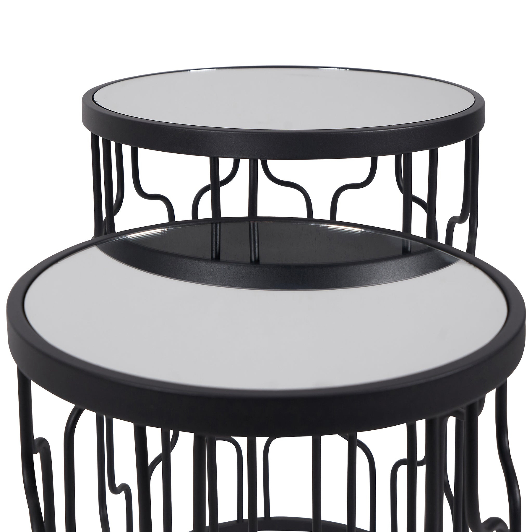 Caprisse S2 Mirror and Graphite Metal Side Tables from Roseland Furniture