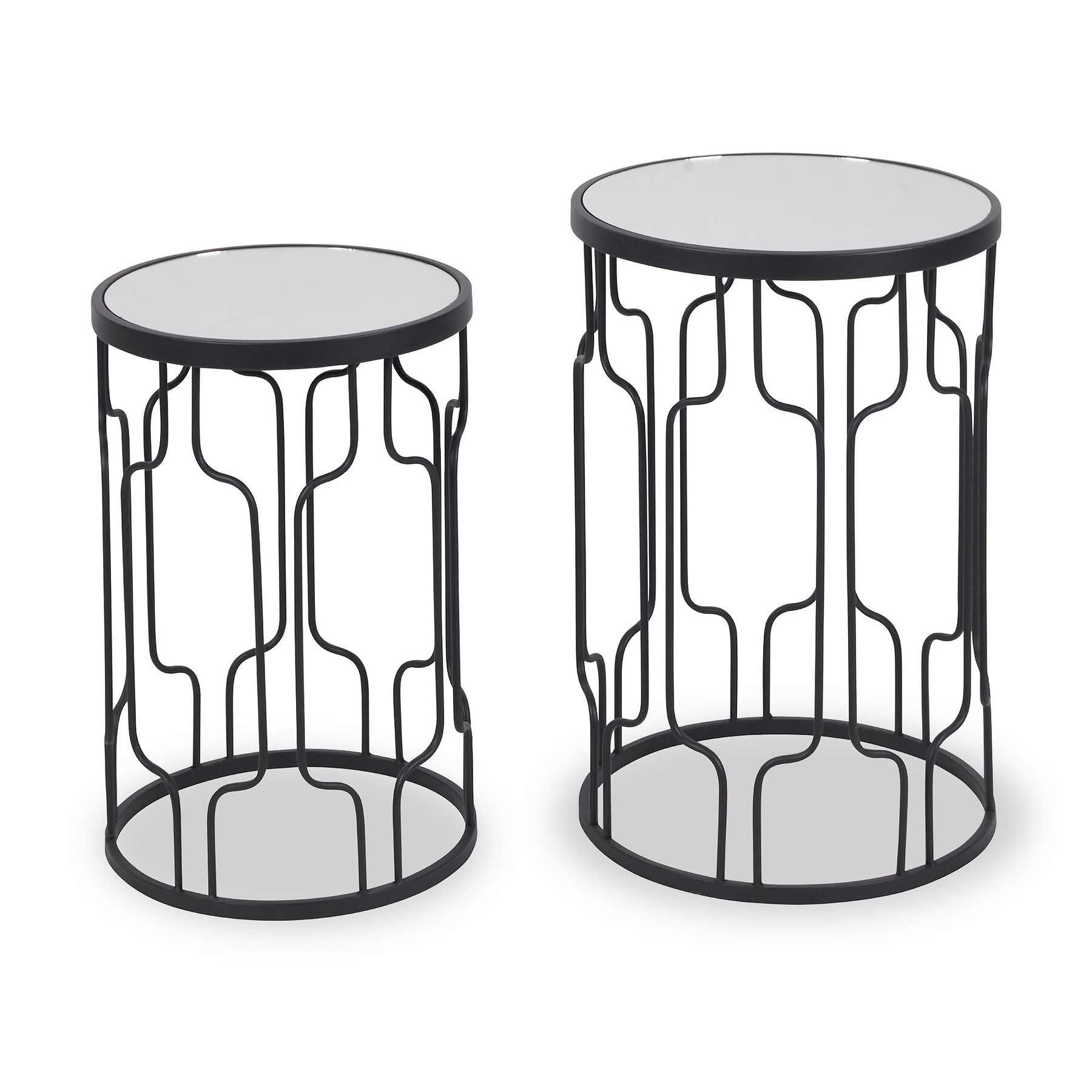 Caprisse S2 Mirror and Graphite Metal Side Tables from Roseland Furniture
