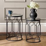 Caprisse S2 Mirror and Graphite Metal Side Tables from Roseland Furniture