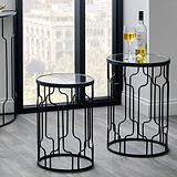 Caprisse S2 Mirror and Graphite Metal Side Tables from Roseland Furniture