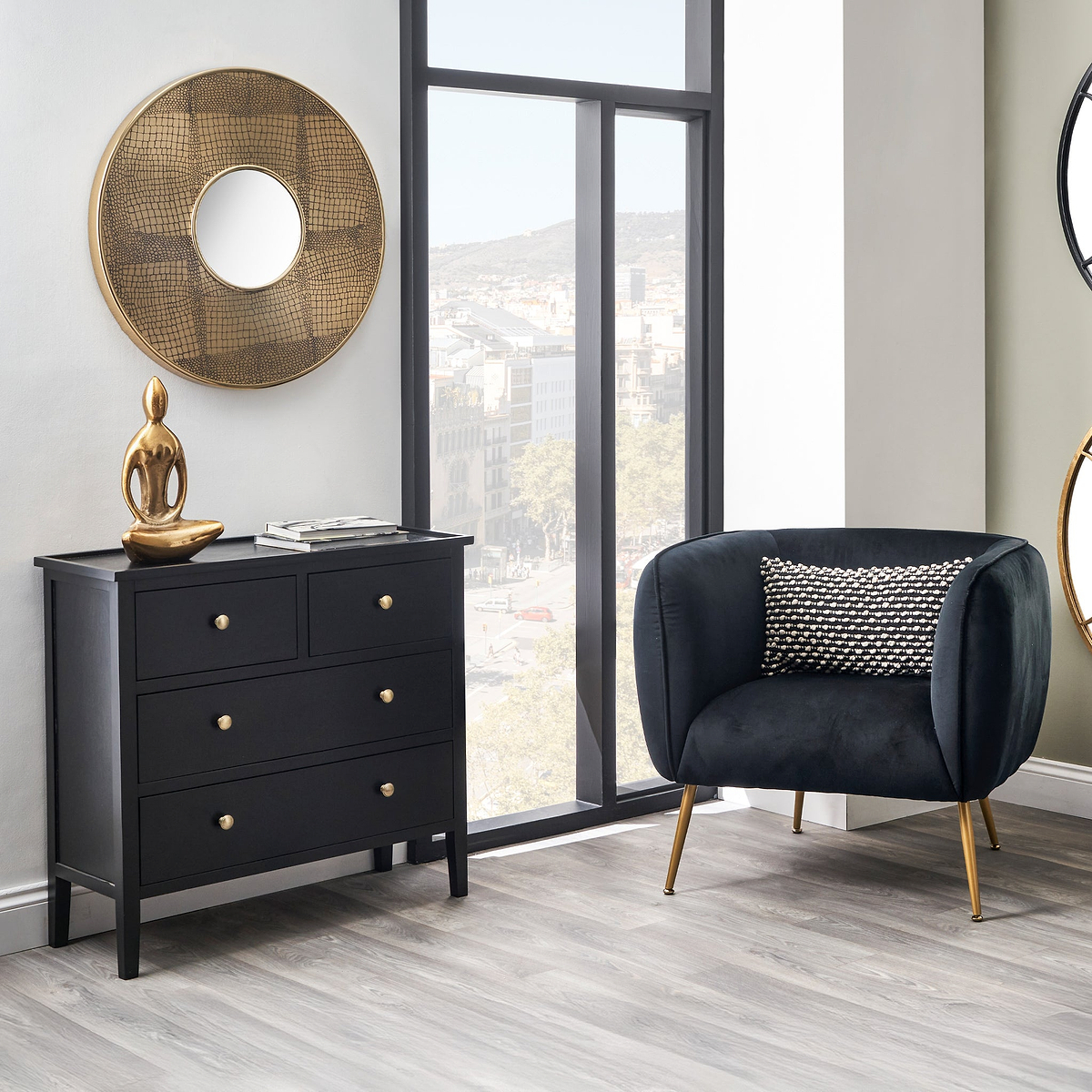 Chelmsford Black Pine Wood 4 Drawer Unit from Roseland Furniture