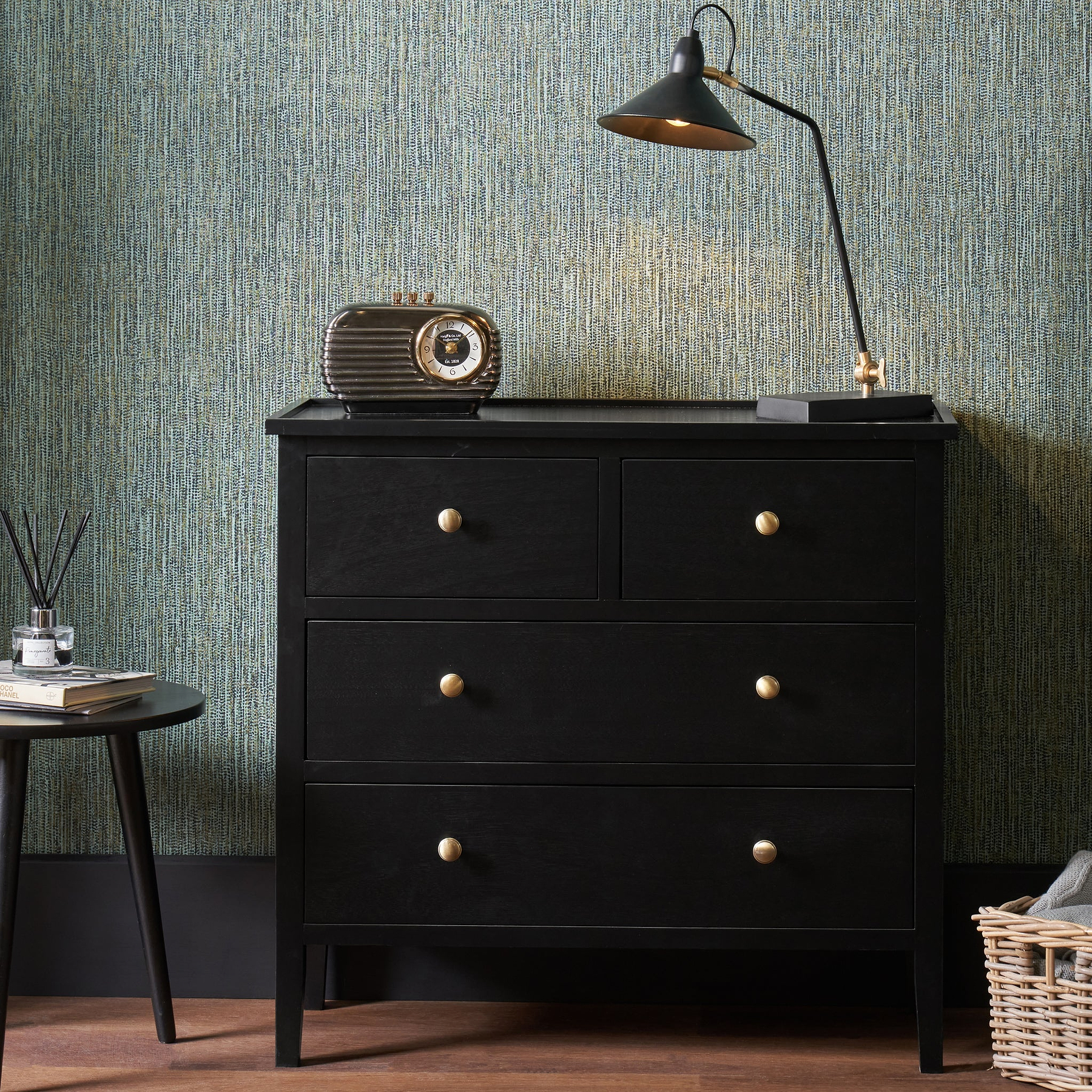 Chelmsford Black Pine Wood 4 Drawer Unit from Roseland Furniture