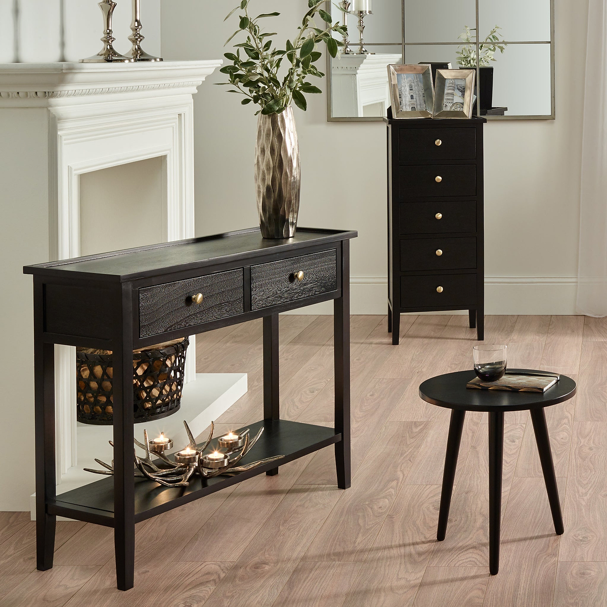 Chelmsford Black Wood 2 Drawer Console Table from Roseland Furniture