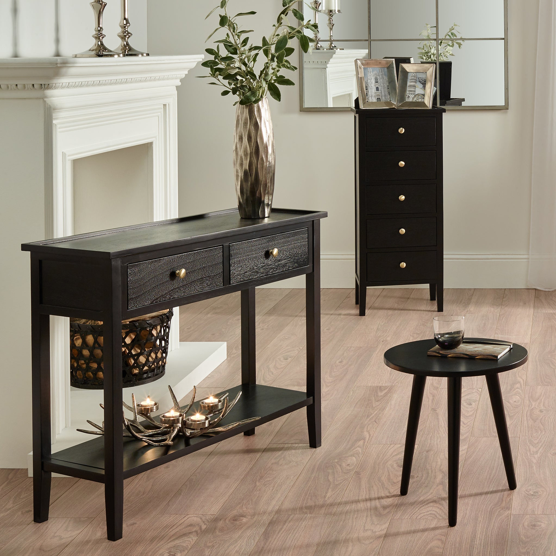 Chelmsford Black Wood 2 Drawer Console Table from Roseland Furniture