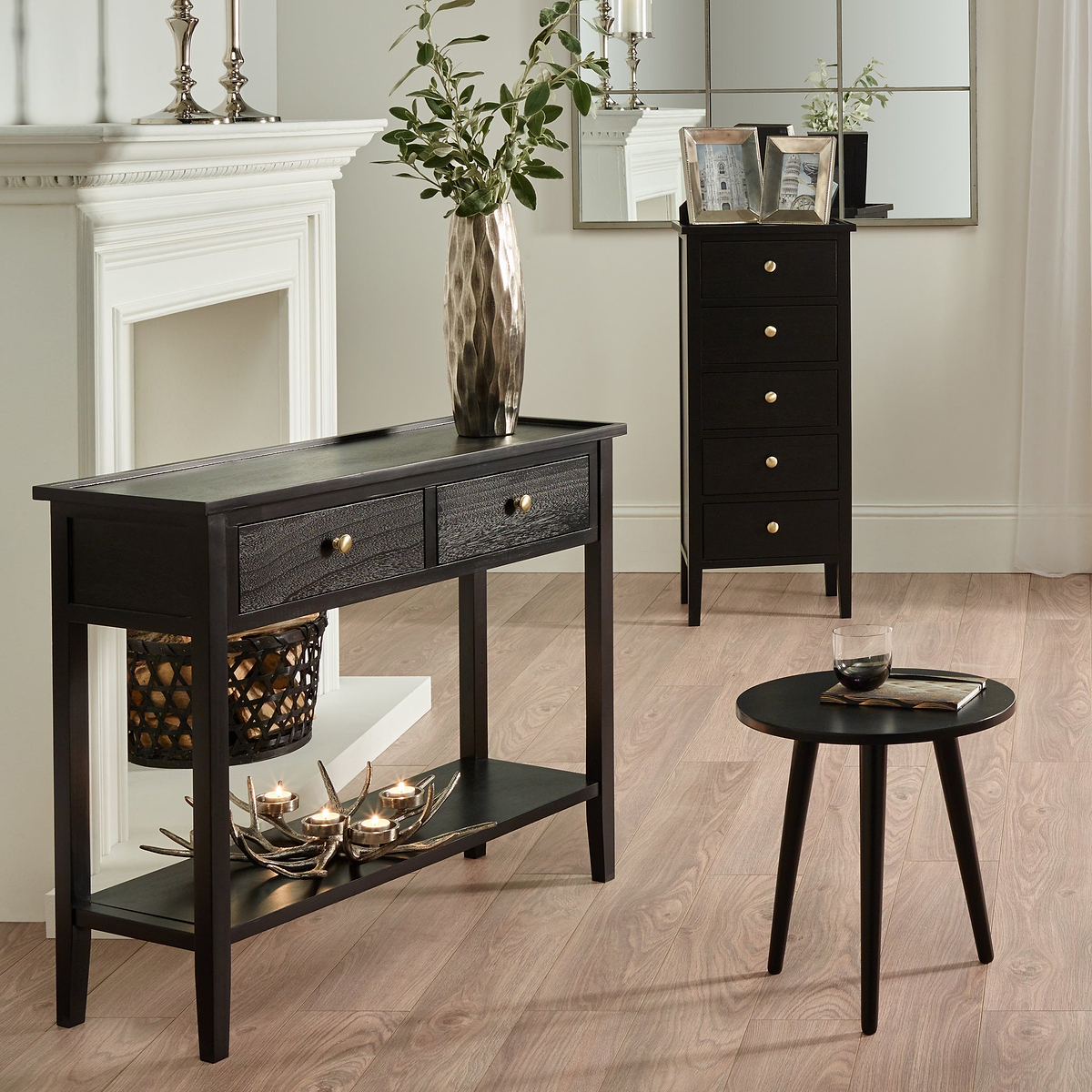 Chelmsford Black Wood Side Table from Roseland Furniture