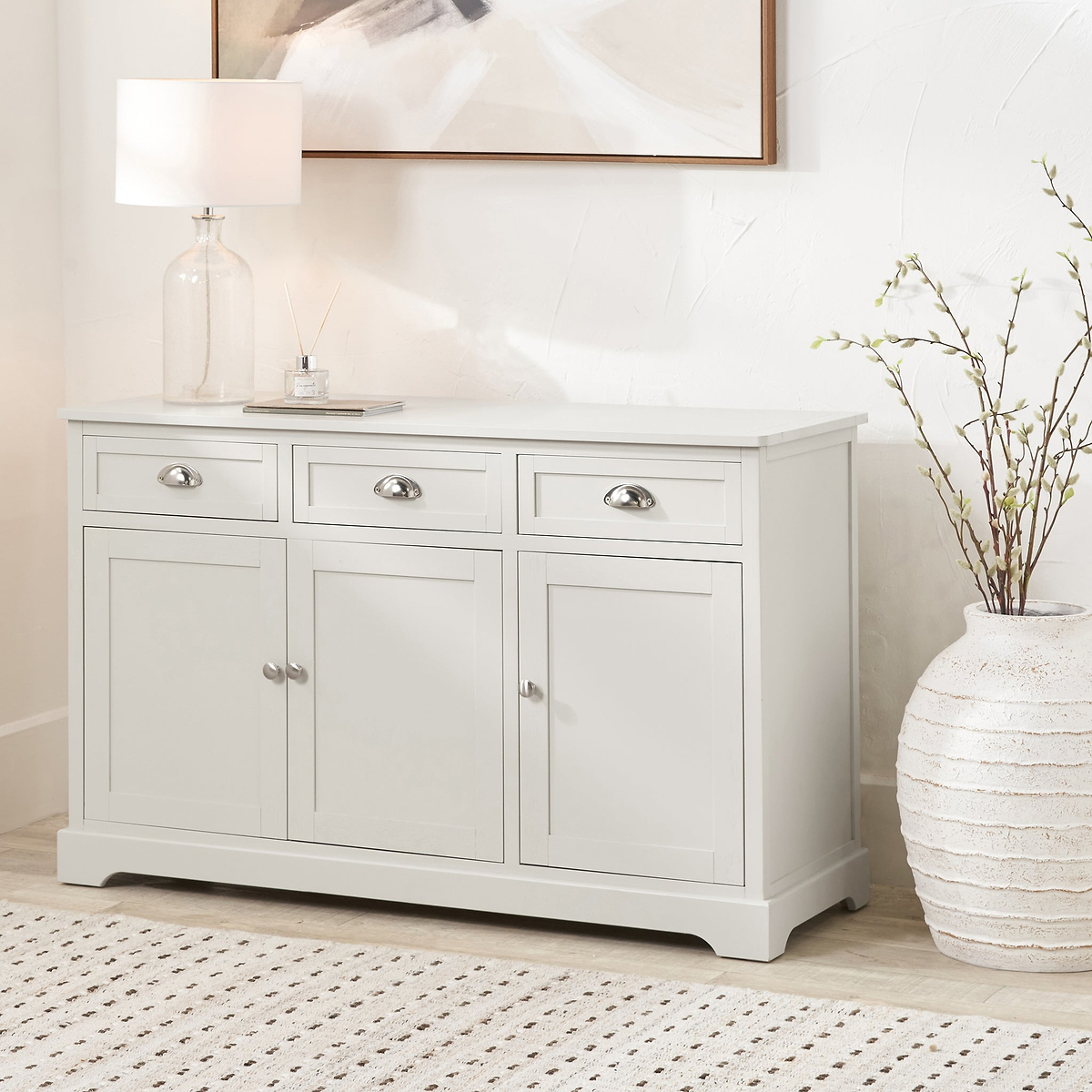 Croft Linen Pine Wood 3 Door 3 Drawer Unit from Roseland Furniture