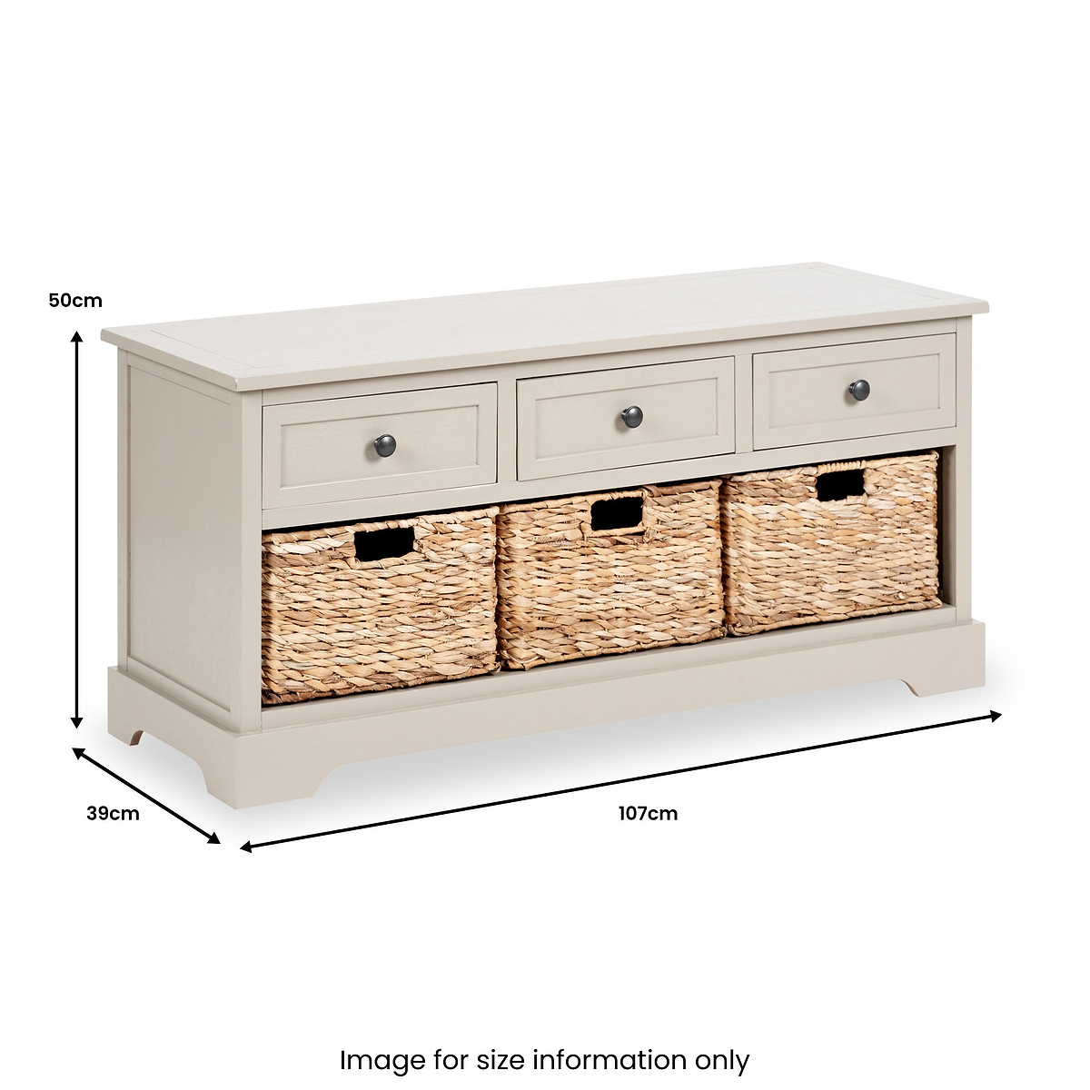Devonshire Putty Pine Wood 3 Drawer 3 Basket Unit from Roseland Furniture