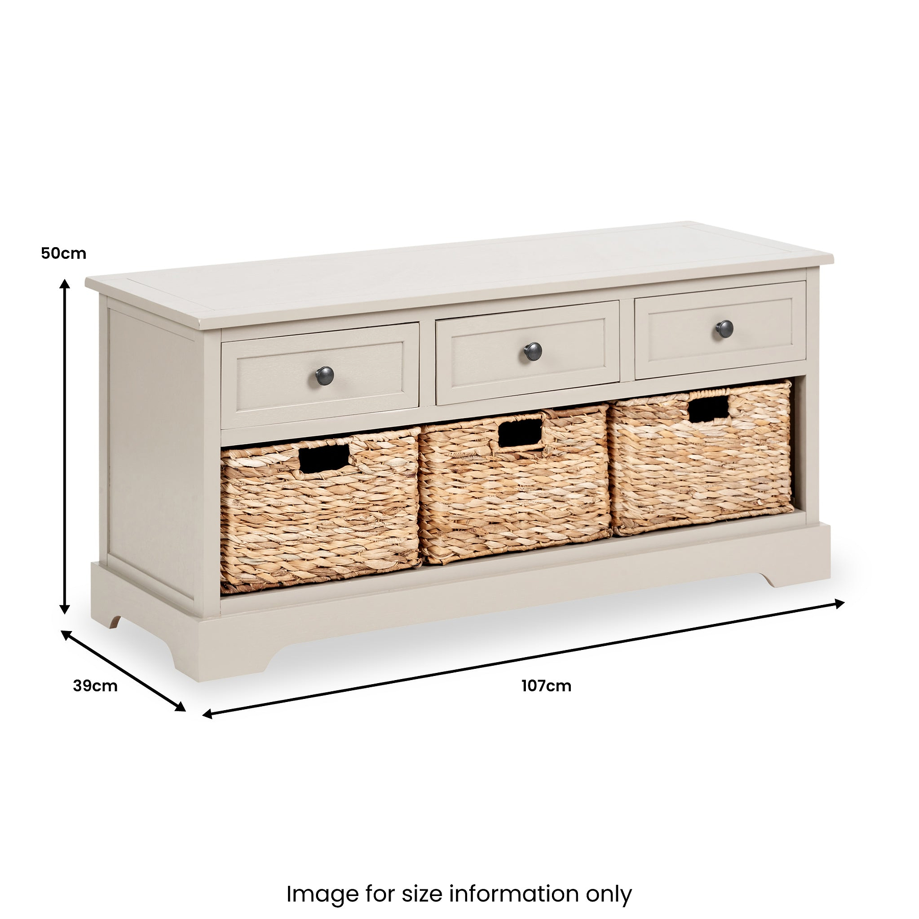 Devonshire Putty Pine Wood 3 Drawer 3 Basket Unit from Roseland Furniture