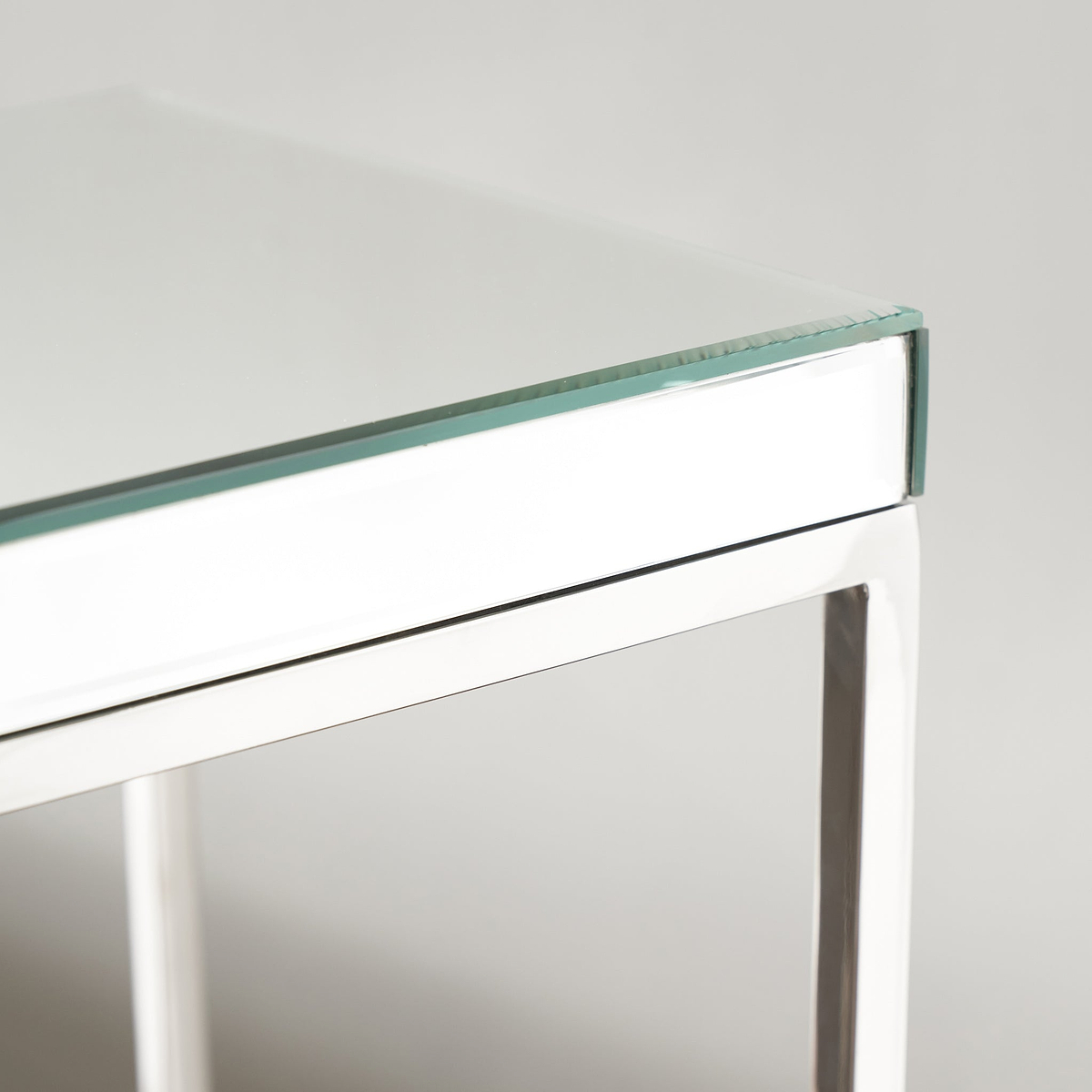 Elysee Mirrored Glass and Metal Square Side Table from Roseland Furniture