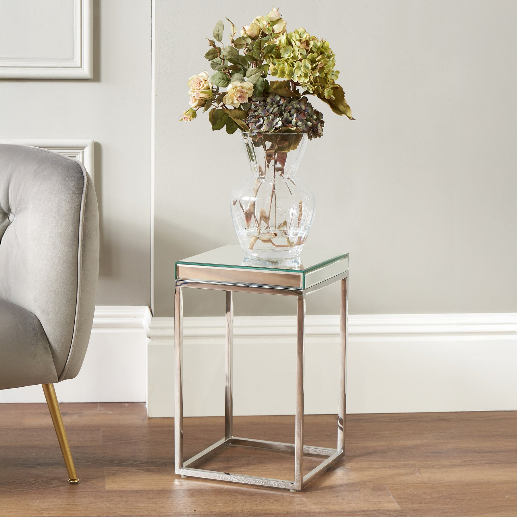 Elysee Mirrored Glass and Metal Small Side Table from Roseland Furniture