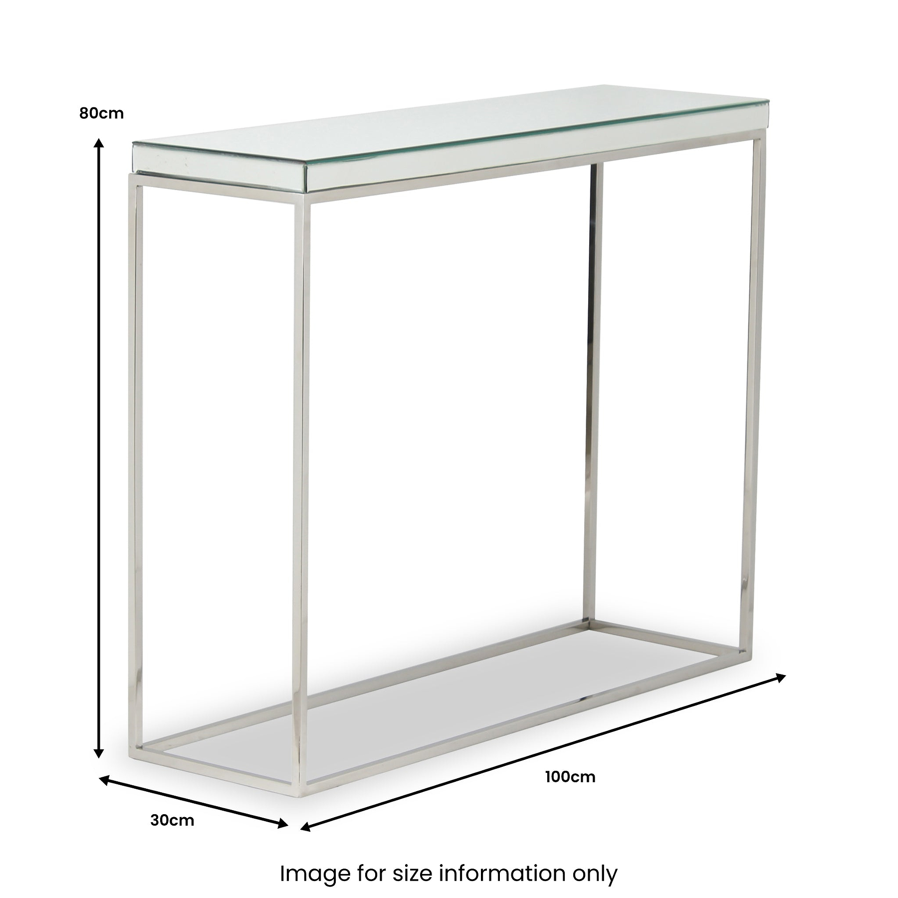 Elysee Mirrored Glass and Silver Metal Console Table from Roseland Furniture