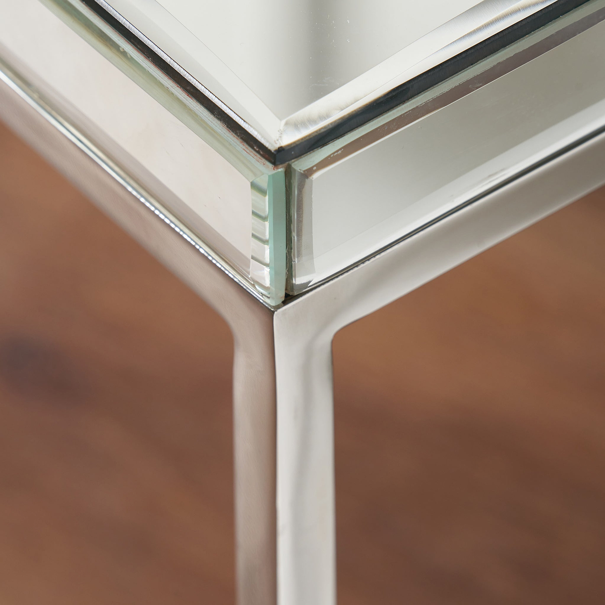 Elysee Mirrored Glass and Silver Square Coffee Table from Roseland Furniture
