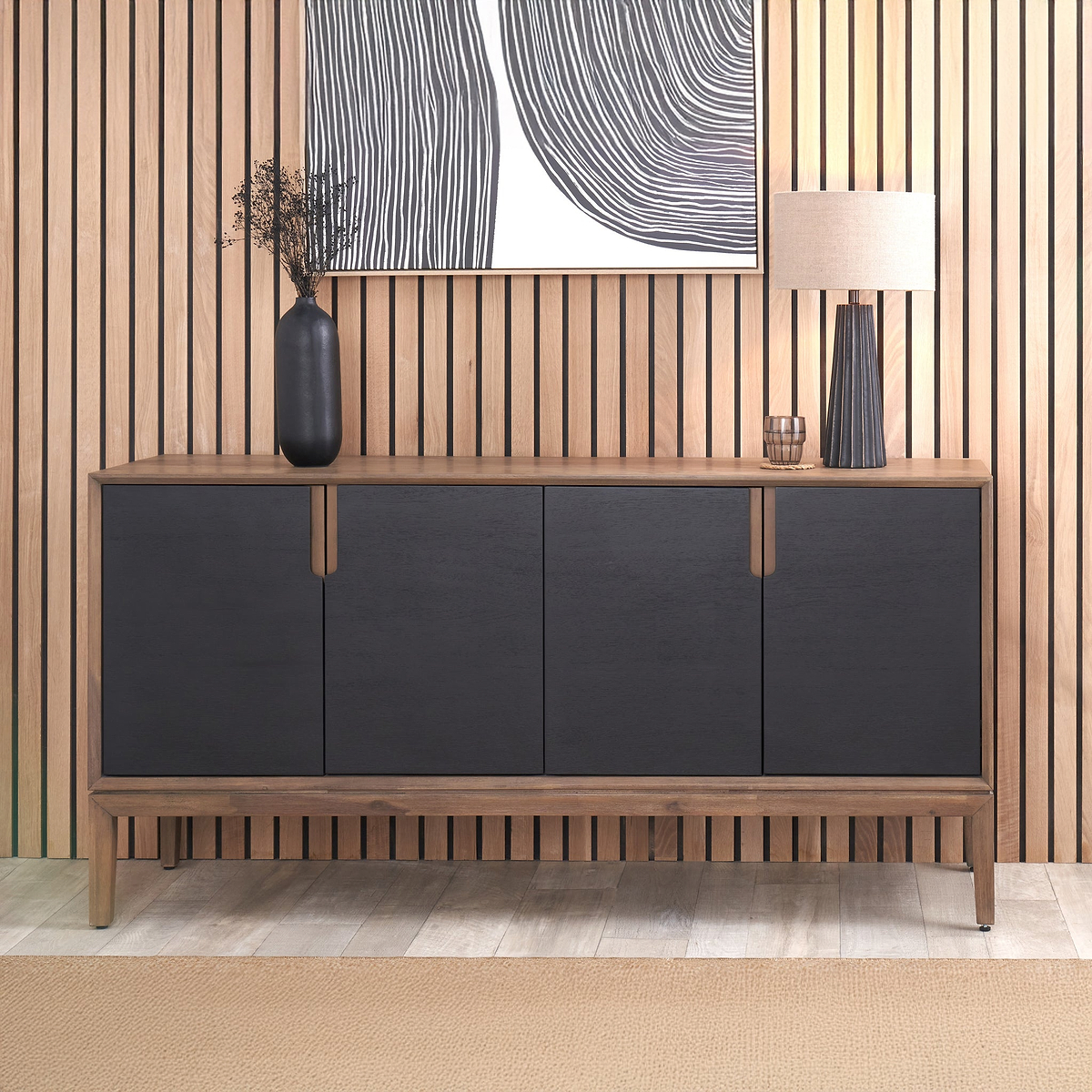 Gio Acacia Wood 4 Door Sideboard Angle2 from Roseland Furniture