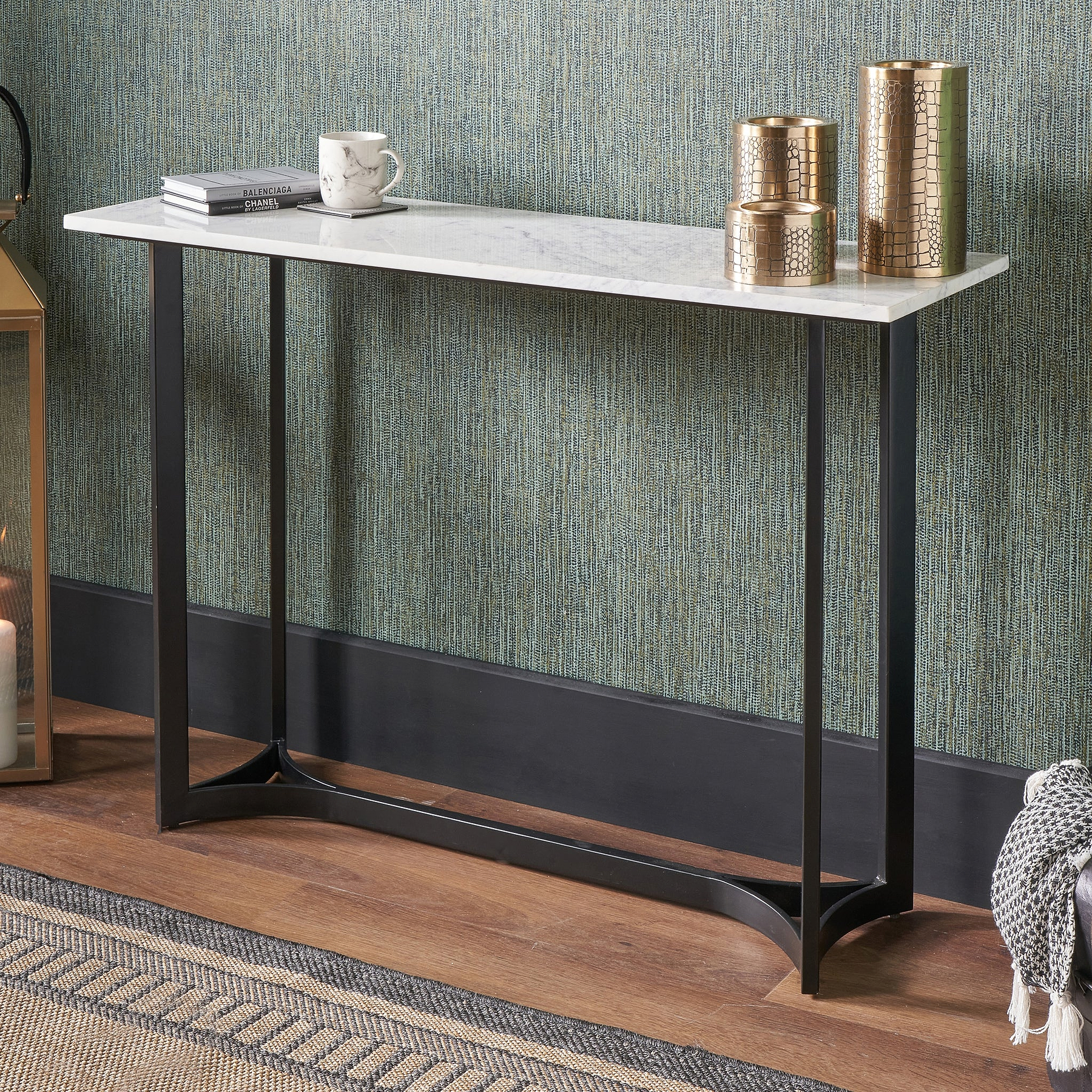 Hendrick White Marble and Black Metal Console Table from Roseland Furniture