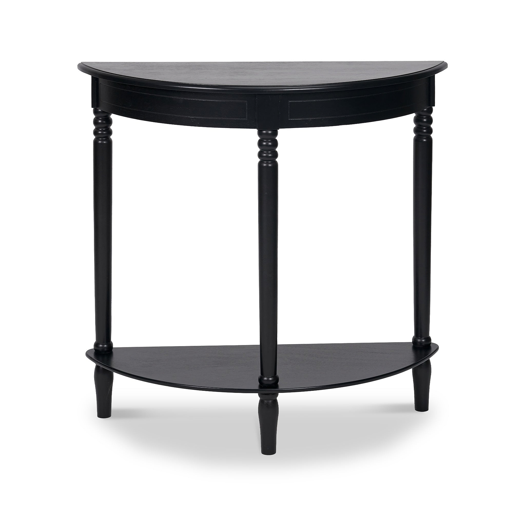 Heritage Black Pine Wood Half Moon Console Table Back1 from Roseland Furniture