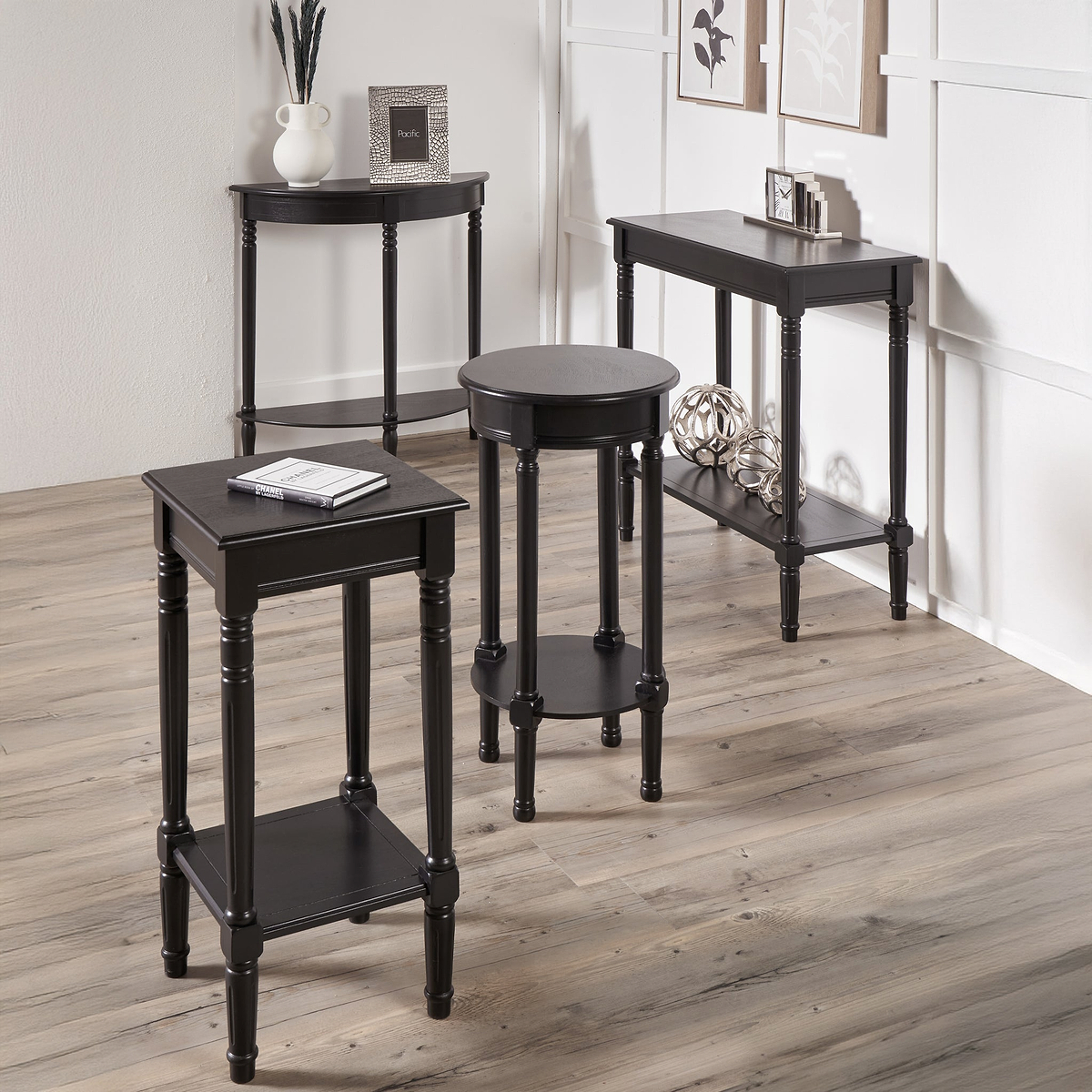 Heritage Black Pine Wood Console Table from Roseland Furniture