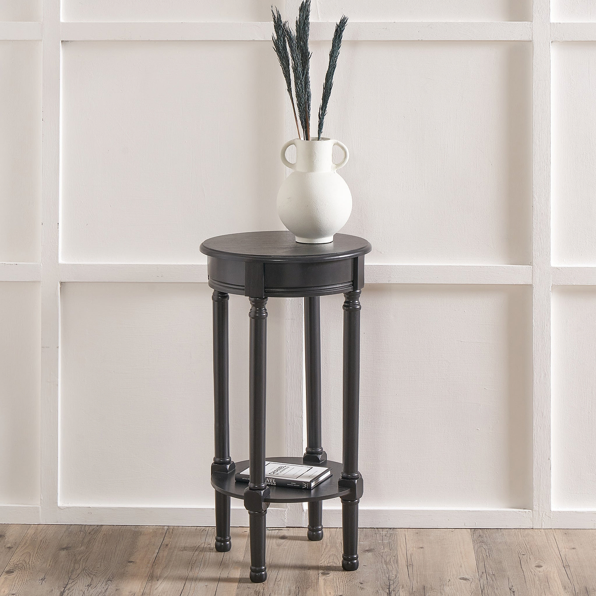 Heritage Black Pine Wood Round Accent Table from Roseland Furniture