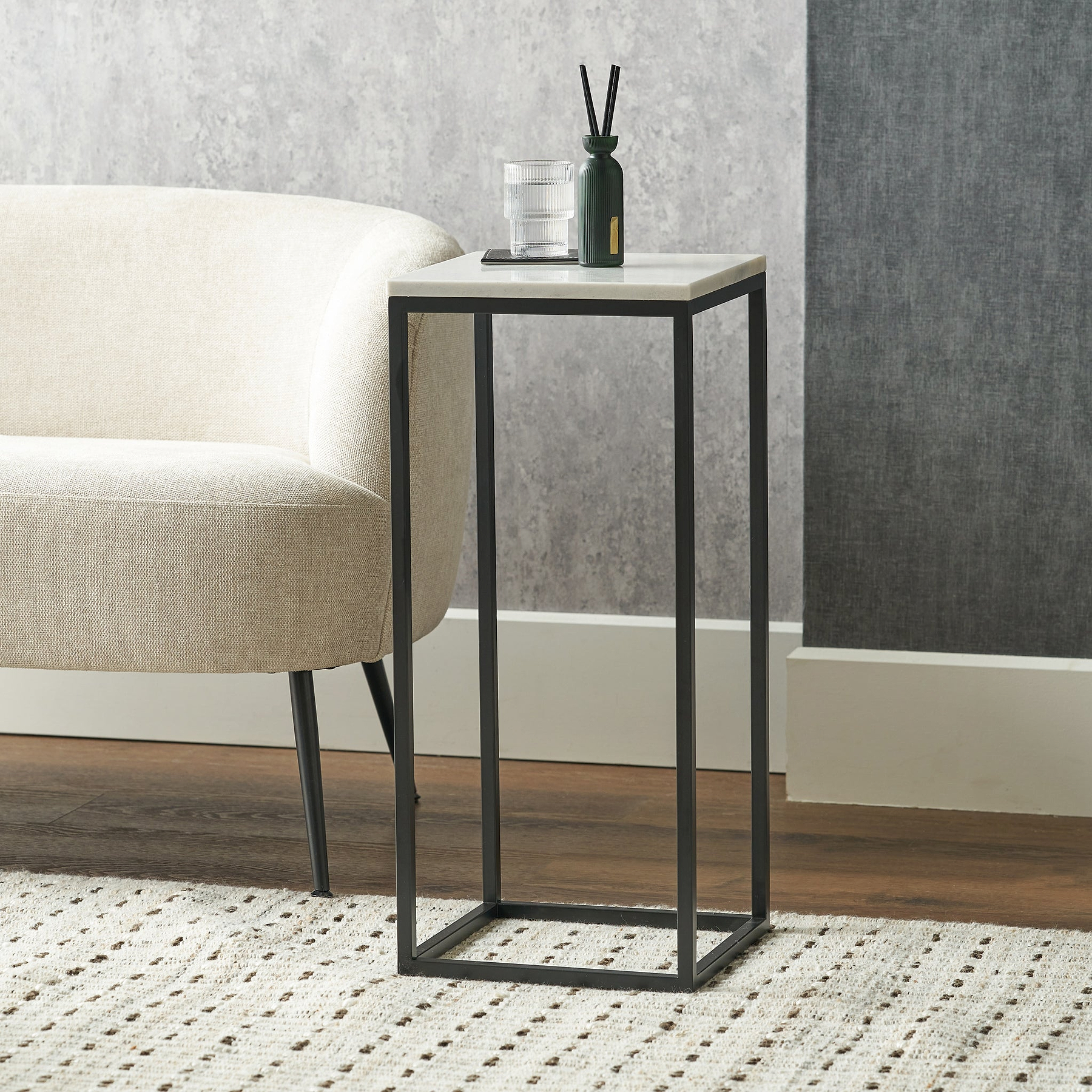 Kalani White Marble Square Side Table from Roseland Furniture