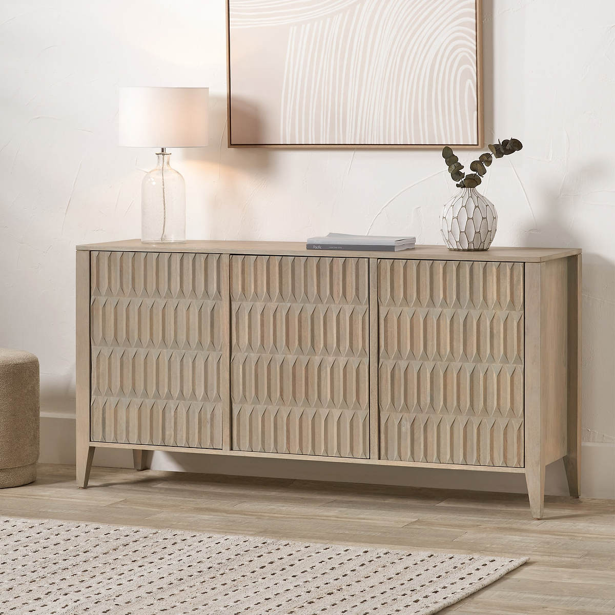 Khao Light Grey 3 Door Sideboard from Roseland Furniture