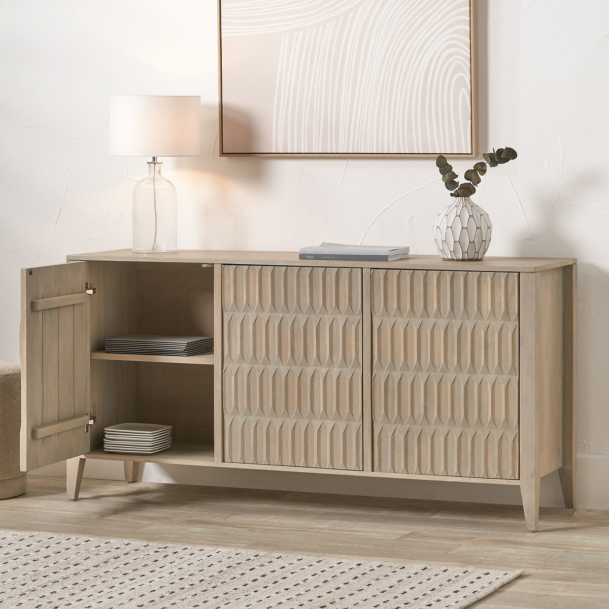 Khao Light Grey 3 Door Sideboard from Roseland Furniture